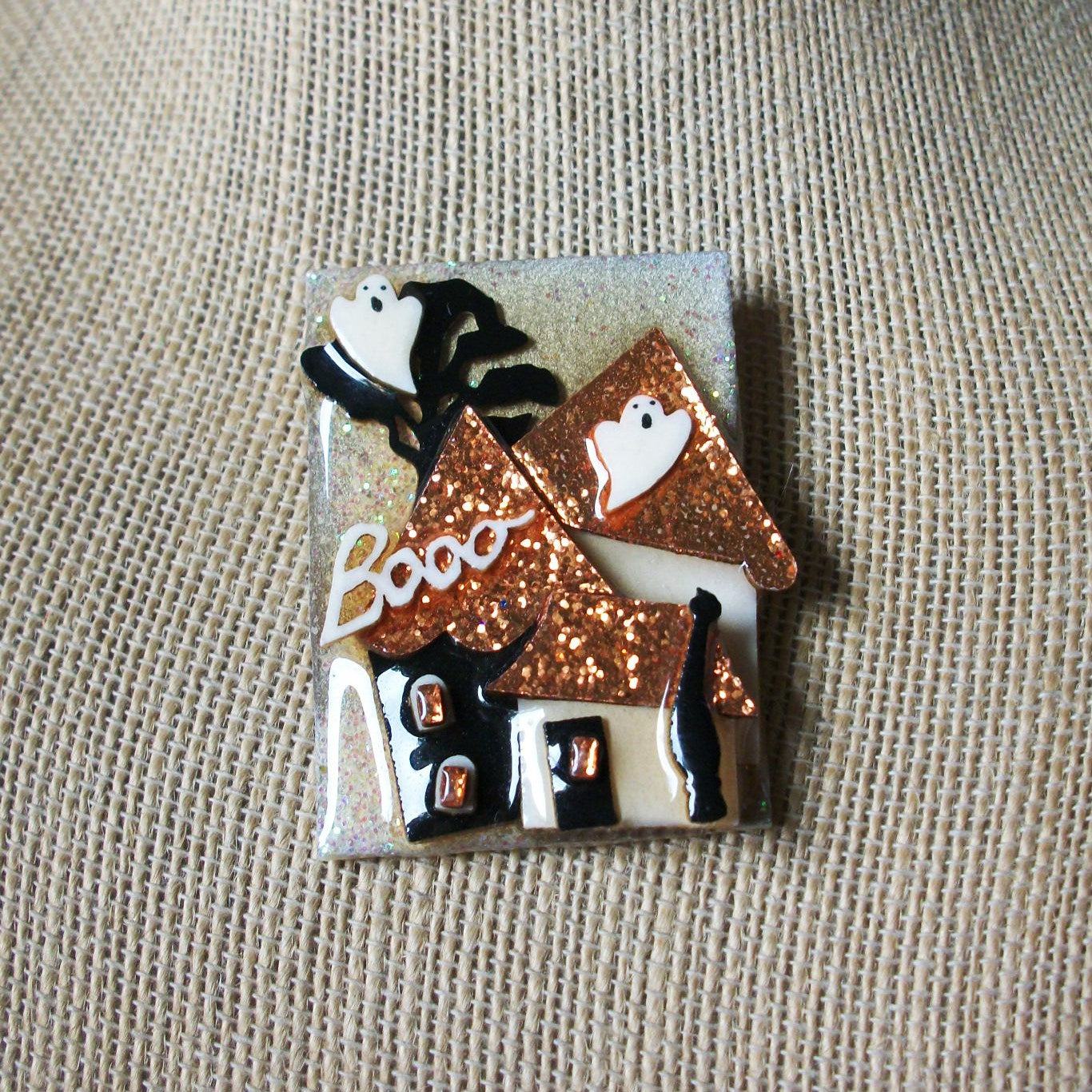 Hard To Find Vintage Lucinda Halloween House Pin, Booo Ghost Glitter 021321