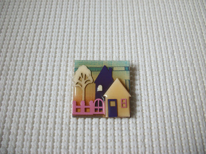 Vintage Lucinda House Pins, Colorful Serenity Peace Calm Pink Fence Dream Home, 021321