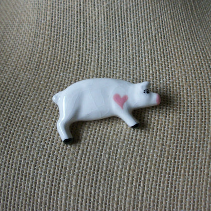Vintage Brooch Pin, Ceramic Pig Heart Love 031121