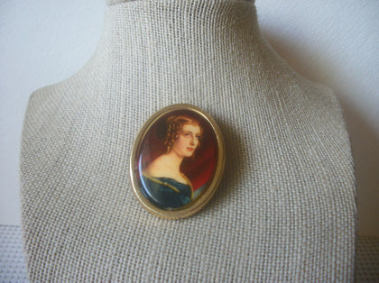 Vintage Brooch Pin, Portrait Figural, French Lady, Gold Tone, 90517