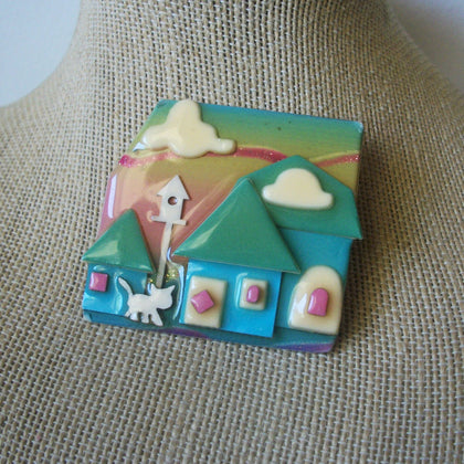 Vintage Lucinda House Pins, Pastels Cloud Bird House Cat Calm Quiet 61318