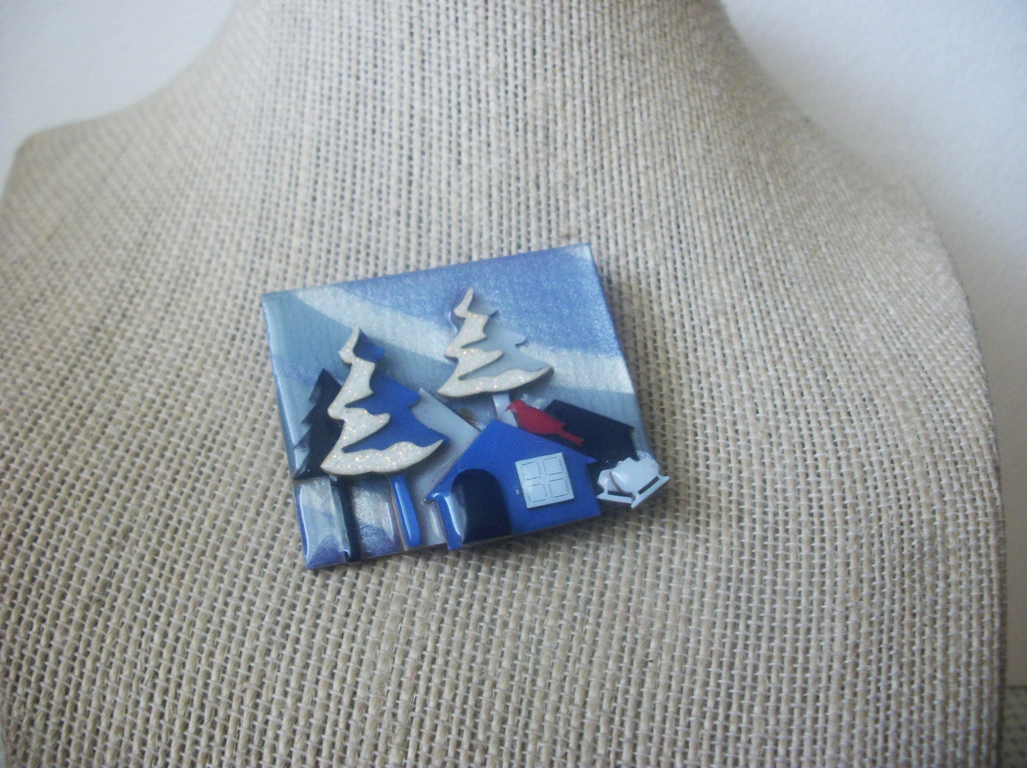 RARE, Vintage Brooch Pin, Lucinda House Pins, Winter Christmas, Happy Holidays, 021321