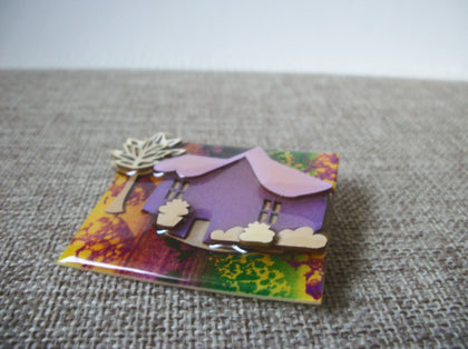 RARE Lucinda House Pins Fall Purple Lilac Cottage Flower Pots Tree Autumn Mood