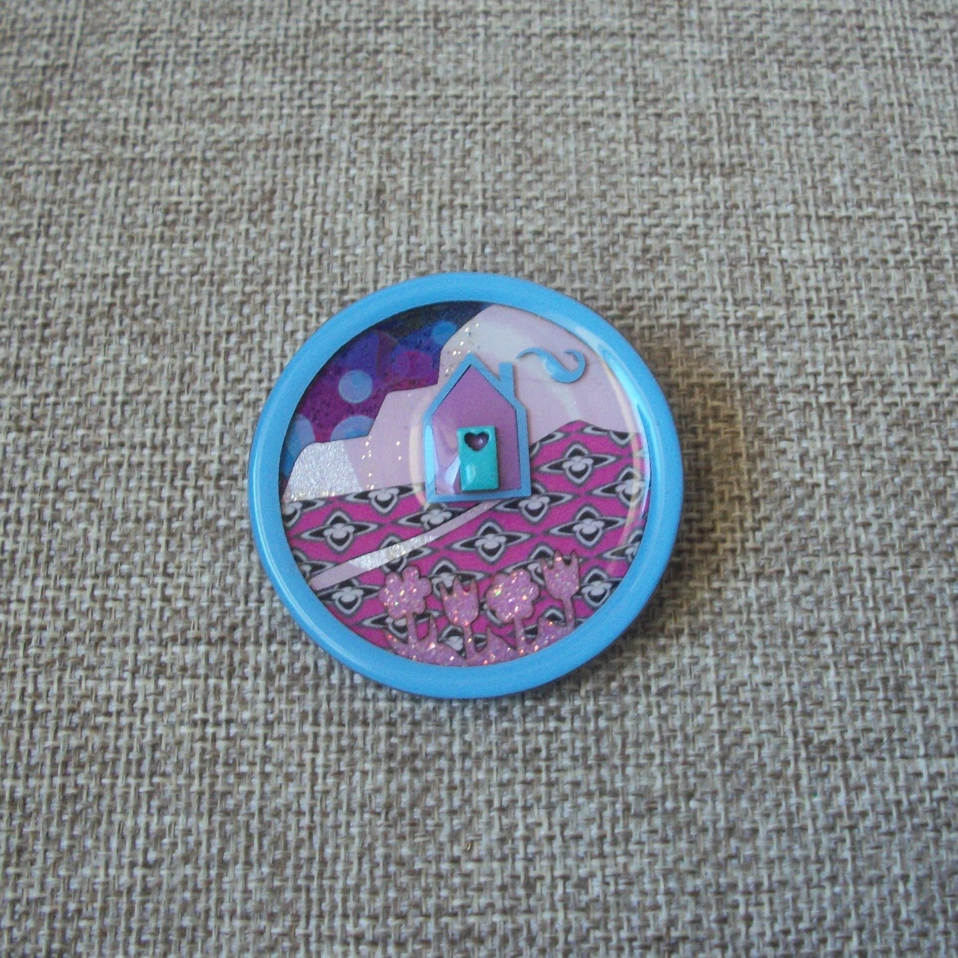 Vintage Lucinda House Pins Pink Blue Dream Home Glitter Flowers Tulips Patch