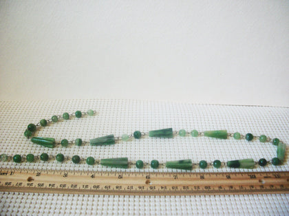 Vintage Jewelry, 24" - 28" Long, Semi Precious, Aventurine Stones, Silver Tone Links, Necklace 72517