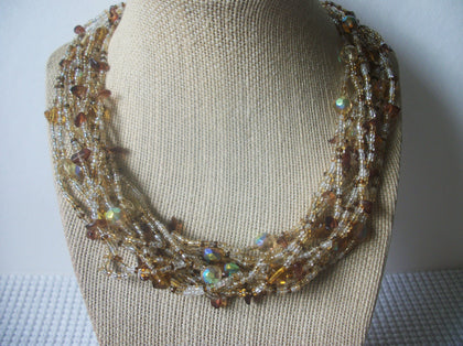 Chunky Necklace, Clear Golden Honey Glass, Aurora Borelias, Diva Princess, Multi Strand Eye 20" Long 82016