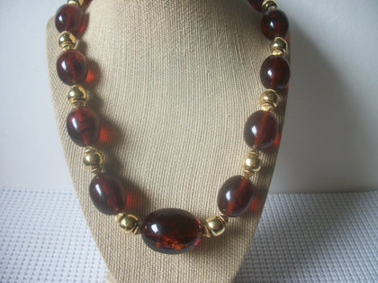 Chunky Signed TRIFARI Vintage 24" Necklace, Tortoise Lucite Gold Tone Spacers, 123016