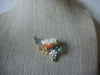 Vintage Stick Pin, Bird Branch, Leaves, Clear Green Crystals, Gold Tone, 72517