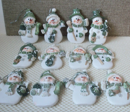 Vintage Snowman Ornaments For Tree Hand Painted Lot of 12 Resin Molded C200