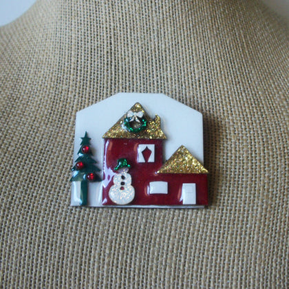 RARE Highly detailed Lucinda House Pins Christmas Festive Snowman Wreath Tree White Snow 61318
