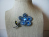 Larger, Vintage Jewelry, Prong Set Austrian Rhinestones, Sparkling Blue Clear Green, Floral, Brooch Pin 51018