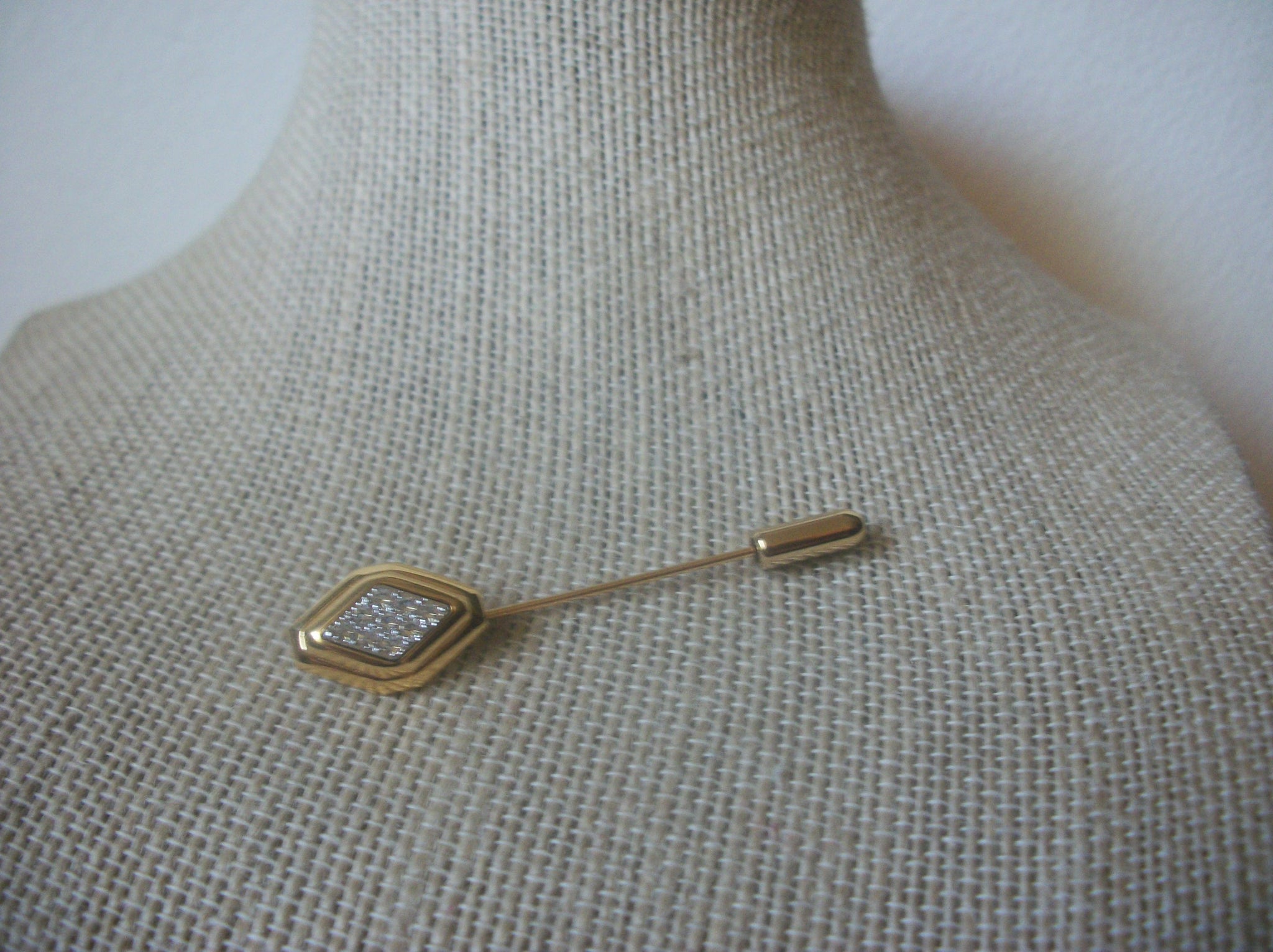 Vintage Hat Stick Pin, Signed AVON, Clear Crystals, Gold Tone 70217