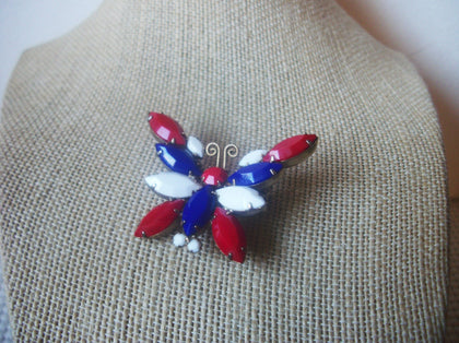 Vintage Red Blue White Butterfly Pin Brooch 022521