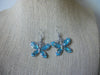 Vintage Pierced Earrings Blue Rhinestones Butterfly 81317