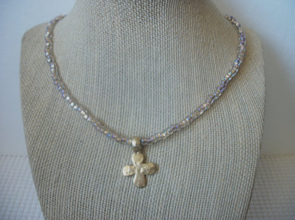 Vintage 18" Gold Tone Maltese Cross Glass Stone Earthy Tones Necklace 73017