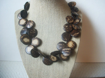 Exotic Sliced Nuts Wood 18" Long Vintage Necklace 022221