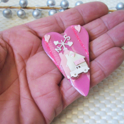 Rare Hard To Find Lucinda House Pins Pink Red Valentine`s Day Hearts Love Your Way Glitter 41017