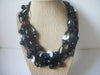 Vintage 20" Necklace Beautiful Black Seed Beads Mother Of Pearl Disc Old Plastic Multi Strand 10517