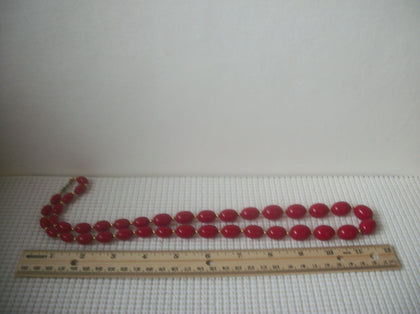 Vintage 30" Signed MONET Red Beaded Gold Tone Spacers Necklace 0304218'