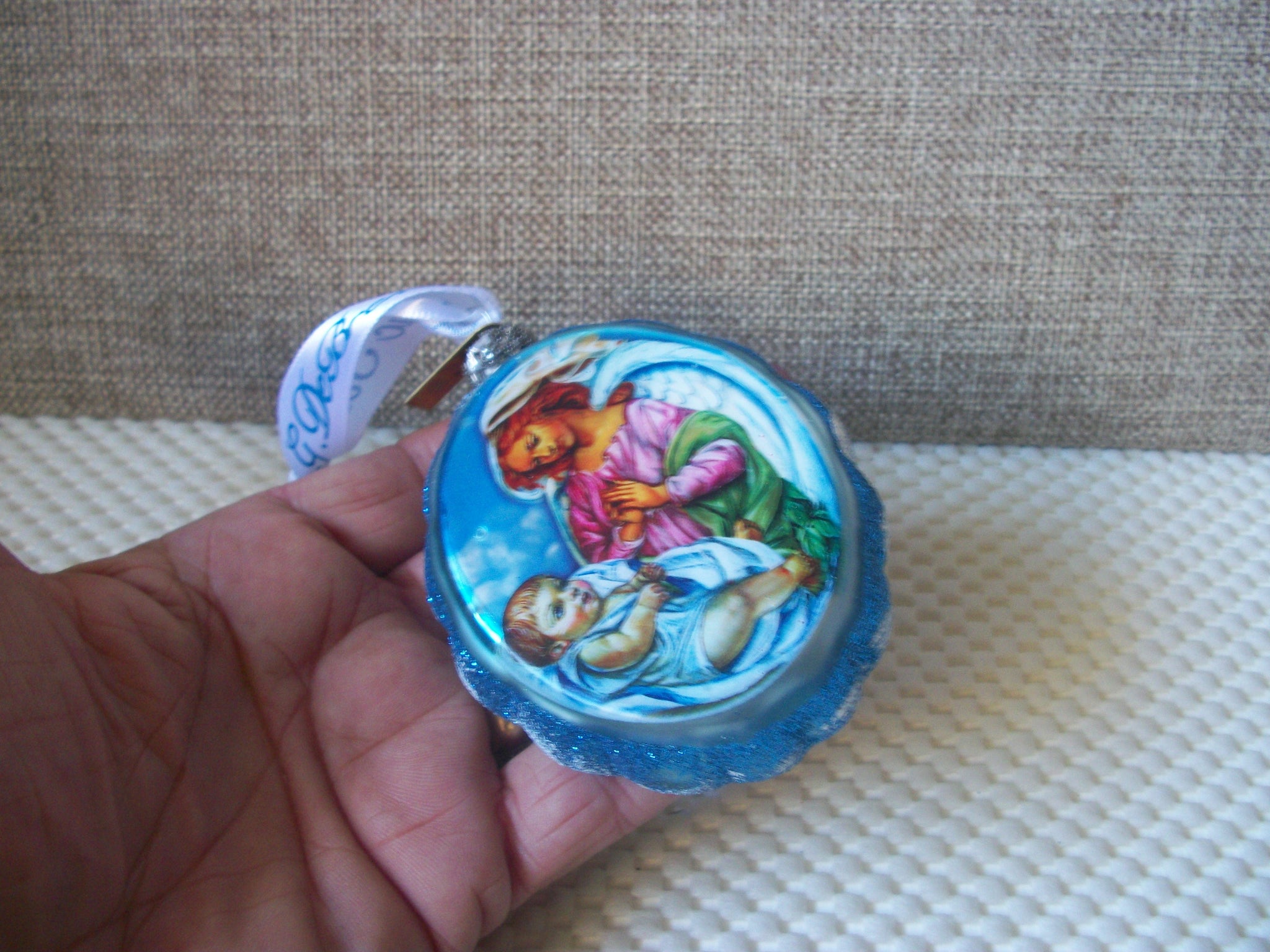 Blessing Child Angel Glass Ornament, Nativity Inspirational Decor - Art by G.DeBrekht