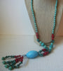 Chunky Heavier Southwestern Colorful Glass Semi Precious Turquoise Chips Vintage Necklace 63017