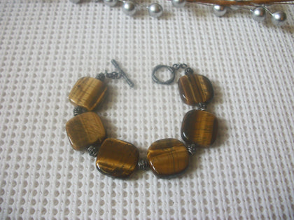 Vintage Tigers Eye Hematite Polished 7 3/4" Bracelet 121816