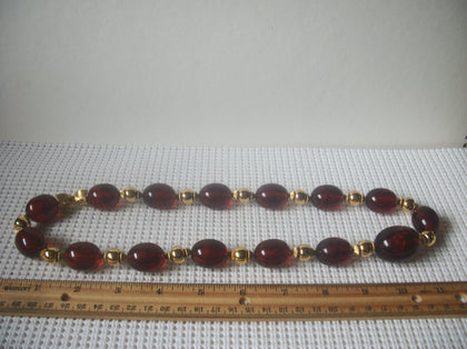 Chunky Signed TRIFARI Vintage 24" Necklace, Tortoise Lucite Gold Tone Spacers, 123016