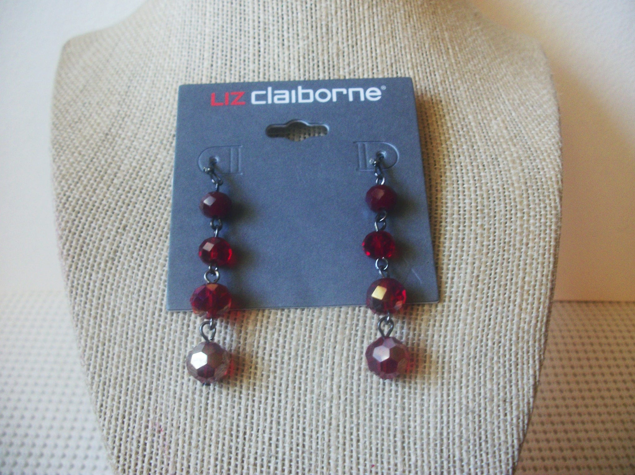 Vintage Jewelry, Liz Claiborne, Red Crystal Glass, Pierced Earrings, 72517