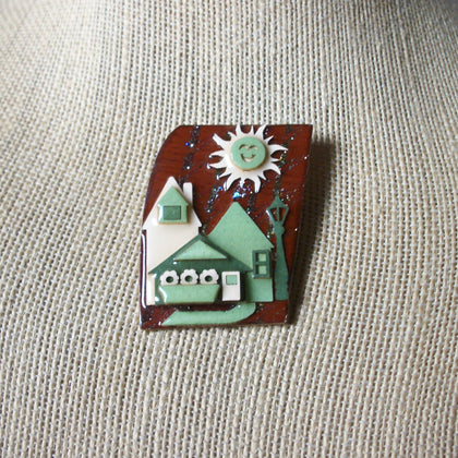 Vintage Lucinda House Pins, Highly Detailed Little Irish Cottage Flower Sun Glitter 61318