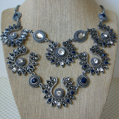 Signed NY Retired BOLD Vintage 19" - 22" Necklace Silver Toned Clear Glass Rhinestones Statement 51016