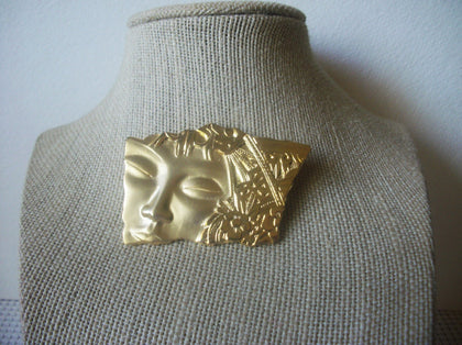 Vintage Brooch Pin, Abstract  Modern, Portrait Figural, Gold Tone, 90517