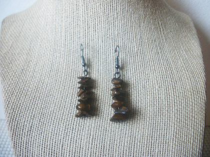 Retro Silver Tone Tiger`s Eye Stone Chips Dangle Earrings 022421
