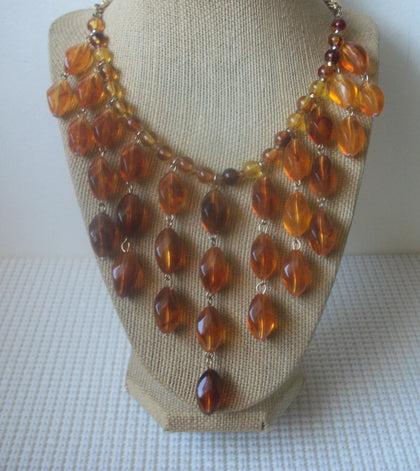 Vintage 22" - 24" Amber Tone Yellow Acrylic Beads Necklace 030121