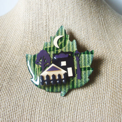 RARE Highly Detailed Lucinda House Pins, Fall Maple Leaf Crescent Moon 61318