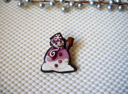 Vintage Lucinda Pins, Christmas Snowman Glitter Cranberry Broom 61318
