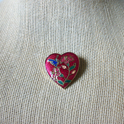 Vintage Brooch Pin Cloisonne Colorful Heart Floral Butterfly Gold Tone 030521