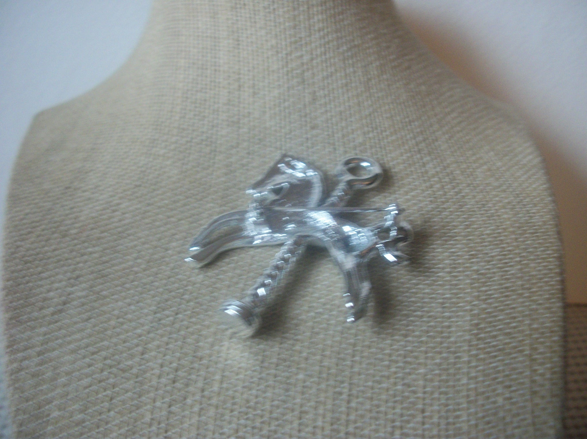 Vintage Silver Tone Carousel Horse Brooch Pin 022721