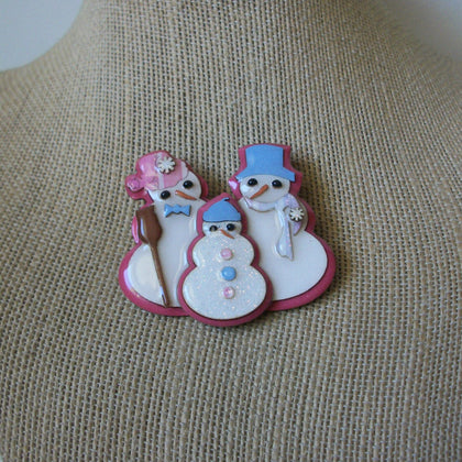 Hard To Find Lucinda House Pins, Festive Happy Snowman Family Glitter 61318