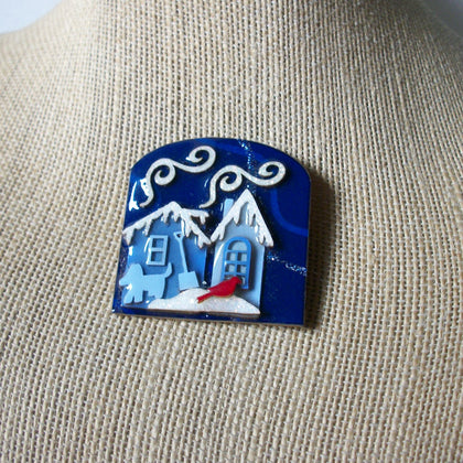 Vintage Lucinda House Pins, Highly Detailed Red Cardinal Bird Christmas Festive Glitter 61318