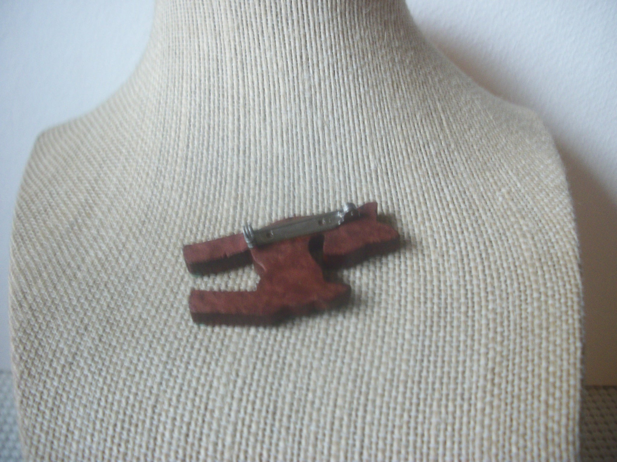 Hand Carved, Painted Wood Brown Lacquered Painted Animal Deer Fawn Vintage Pin Brooch 022121