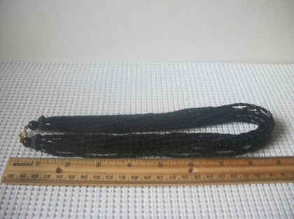 Signed TRIFARI TM Vintage 18" Necklace, Multi Strand Black Lucite Beads, 123016