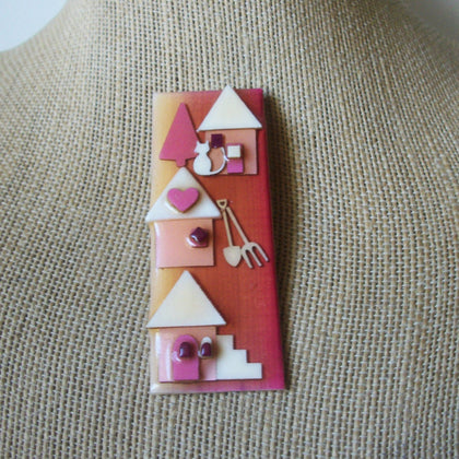 Vintage Lucinda House Pins, Pink Valentine`s Day Love Tree Little Cat Love 61318