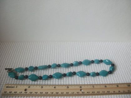 Retro 18" Necklace Blue Black Acrylic Beads Southwestern Flair 73017
