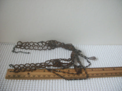 Vintage 24" Choker Necklace Beautiful Victorian Inspired Brown Bronze Seed Beads Faceted Tear Drop 10517