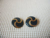Retro Dark Blue Gold Pierced Earrings 022521