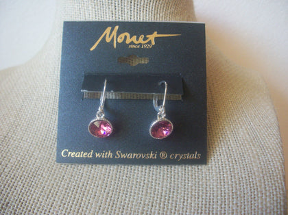 Vintage Jewelry, MONET, Pink Swarovski, Crystal, Silver Tone, Pierced Earrings, 72517