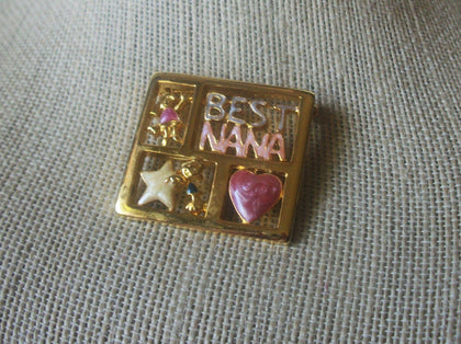 Vintage Brooch Pin, Best NANA, Love Heart, Enameled, Gold Tone, 90517