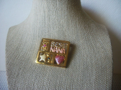 Vintage Brooch Pin, Best NANA, Love Heart, Enameled, Gold Tone, 90517
