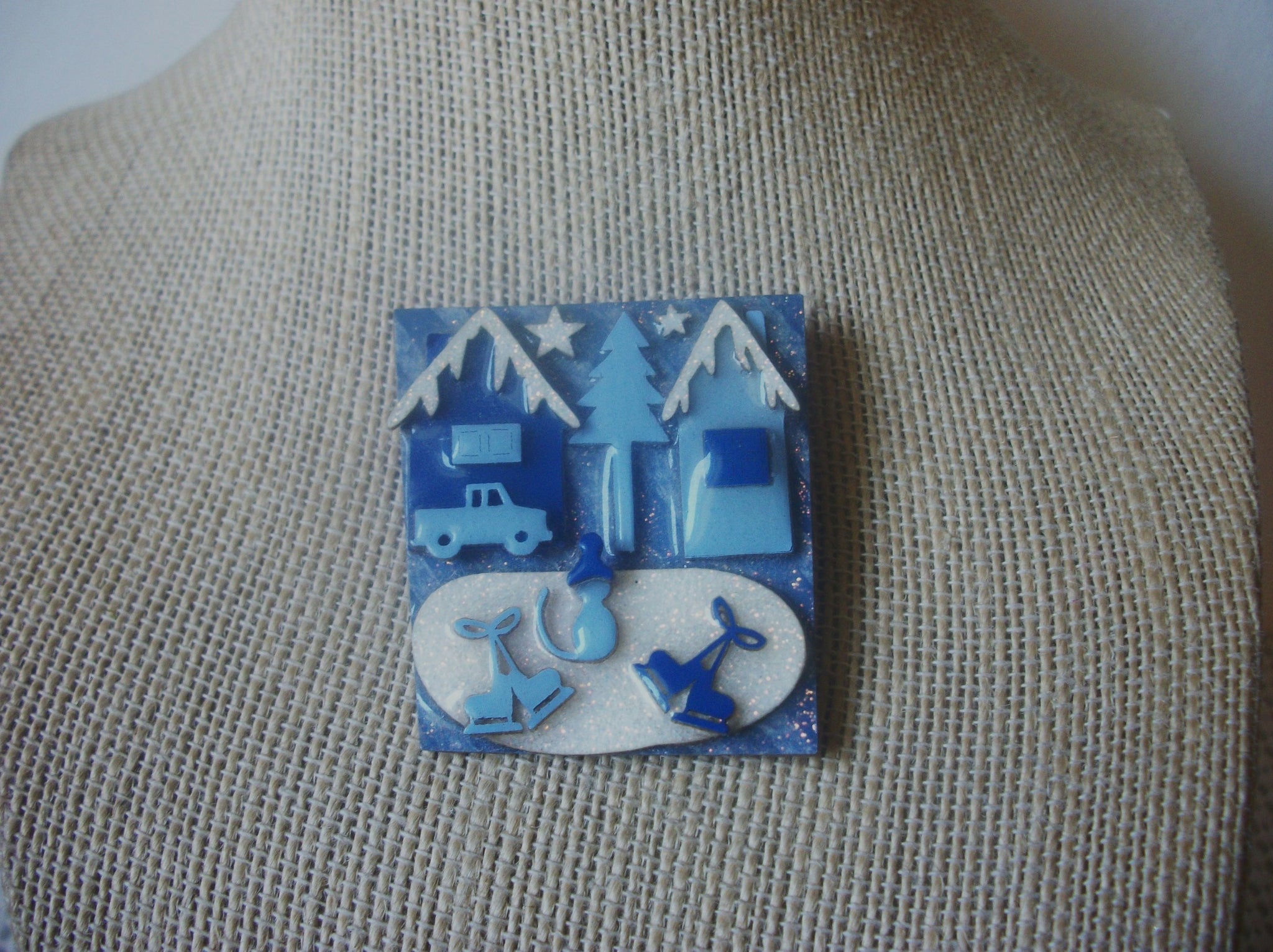 Lucinda House Pins, Festive Christmas Snow Glitter Blue Houses, 021321