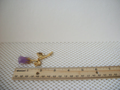 Vintage Brooch Pin, Lavender Rose Flower Lucite Ling Stem Gold Tone, 61517